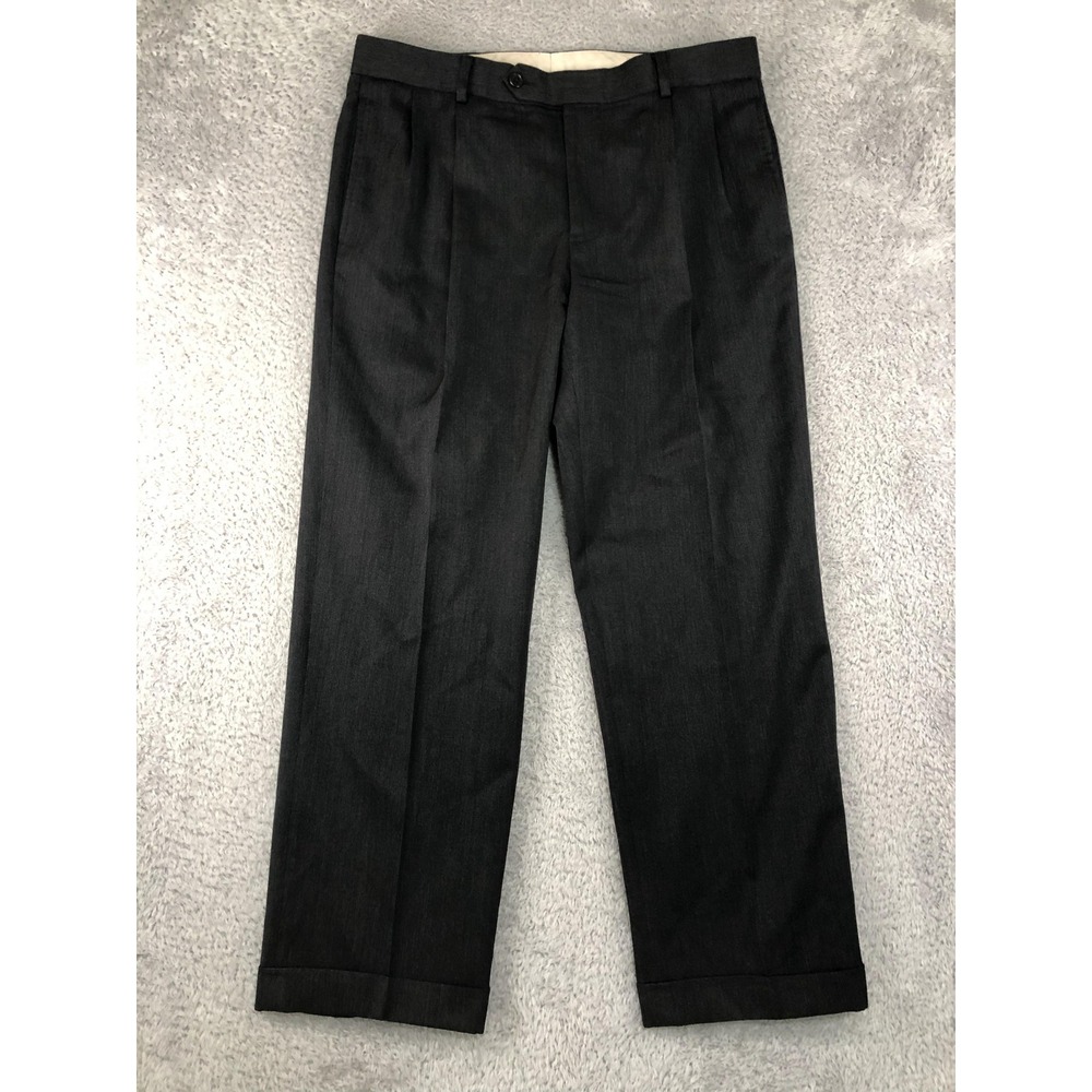 Brooks Brothers Pants Men 34x28 (Tag 33x30) Black 100% Wool 1818 Madison Pleated